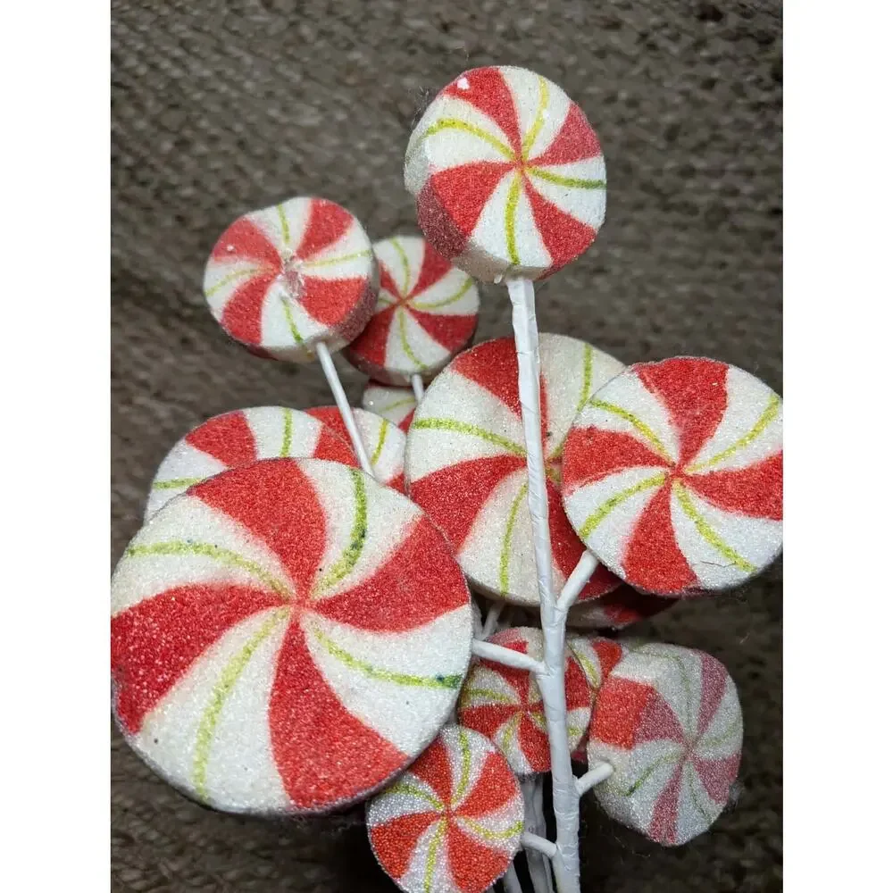 5 Frosted Red & White Peppermint Swirl Picks Holiday Christmas Decor, 16